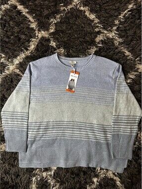 NWT Ella Moss Striped Knit Crewneck Sweater Blue Grey Women’s XXL